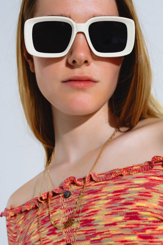 Oversized Rectangular Sunglasses With Wide Frame in White - Sunglasses