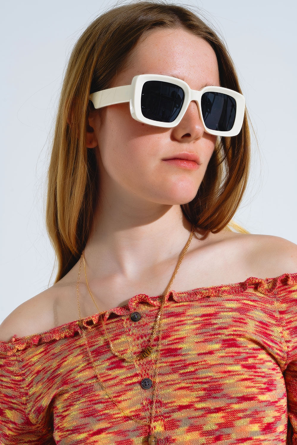 Oversized Rectangular Sunglasses With Wide Frame in White - Sunglasses