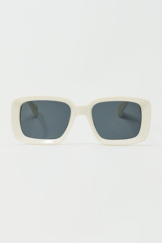 Oversized Rectangular Sunglasses With Wide Frame in White - Sunglasses