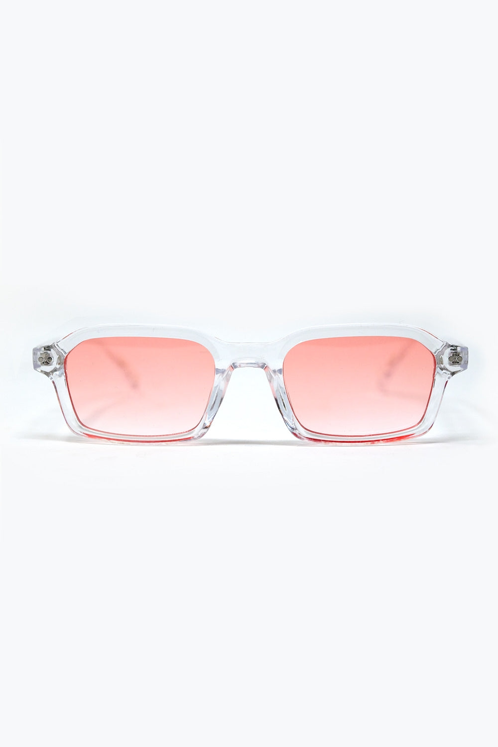 Rectangular Thick Acetate Clear Frame Sunglasses With Peach Smoke Lense -