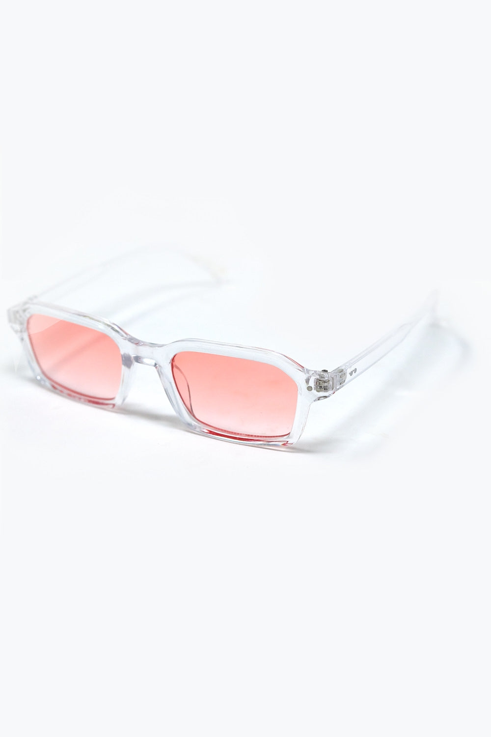Rectangular Thick Acetate Clear Frame Sunglasses With Peach Smoke Lense -