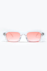 Rectangular Thick Acetate Clear Frame Sunglasses  With Peach Smoke Lense