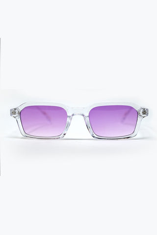 Rectangular Thick Acetate Clear Frame Sunglasses  With Purple Smoke Lense