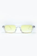 Lunettes de soleil rectangulaires à monture transparente en acétate épais avec verres fumés jaunes