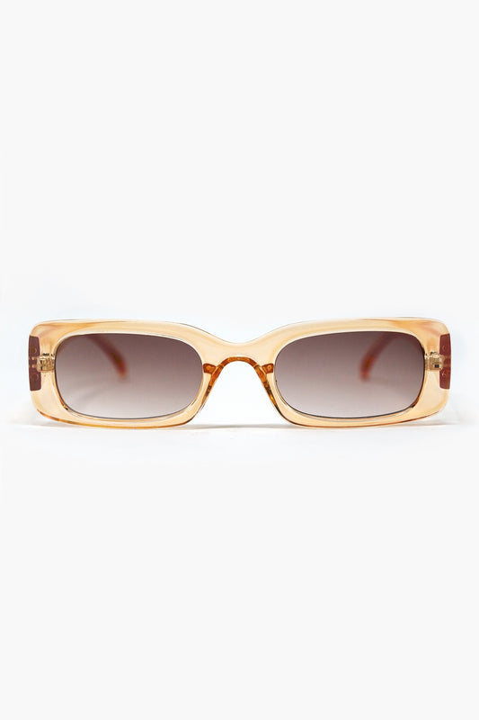 Rectangular Yellow Transparent Sunglasses with brown Smoke Lenses -