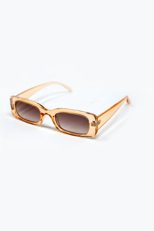 Rectangular Yellow Transparent Sunglasses with brown Smoke Lenses -