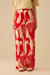 Calças largas com estampado abstrato vermelha