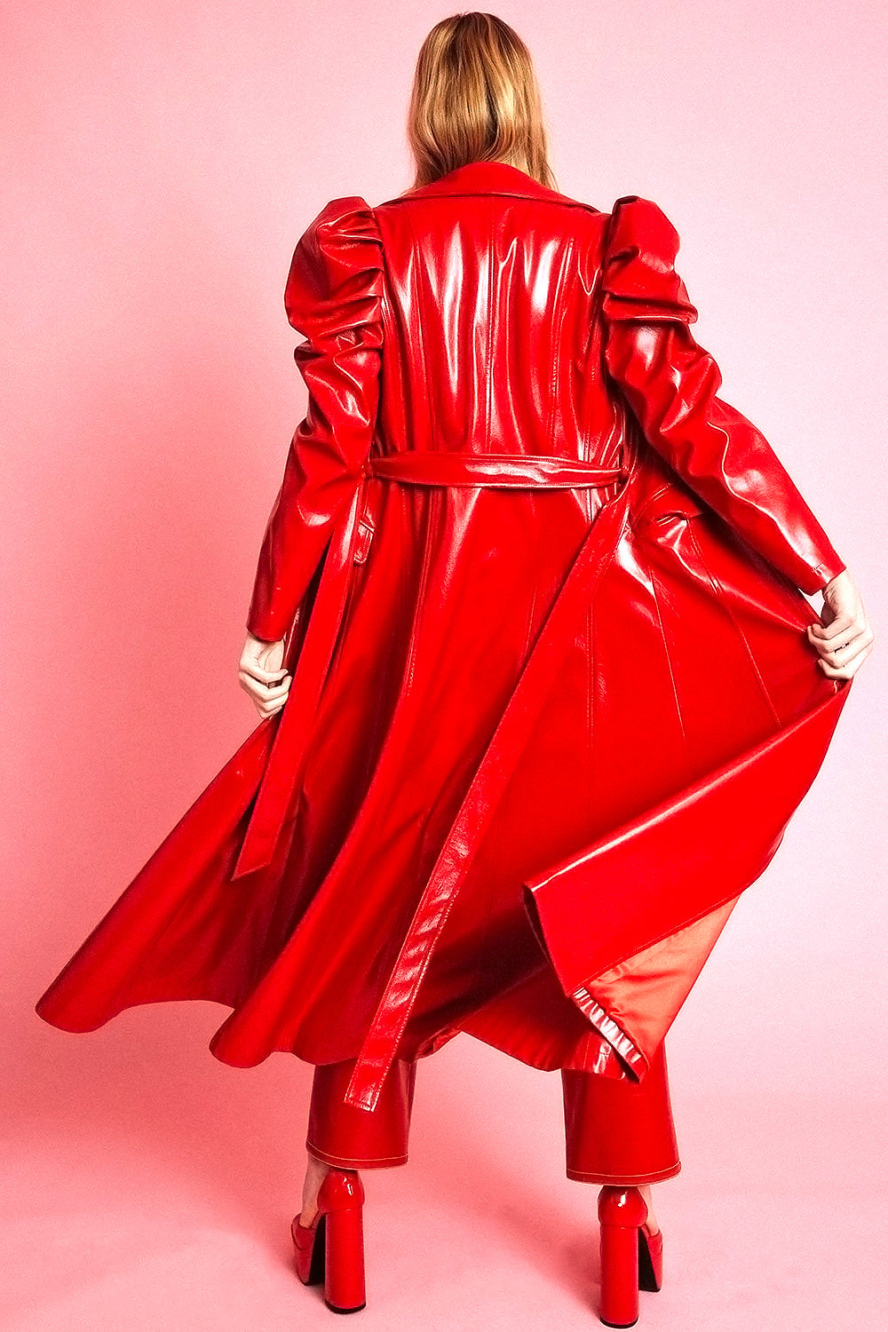 Red Eco Leather Grande Maxi Trench Coat - Faux Leather Coats