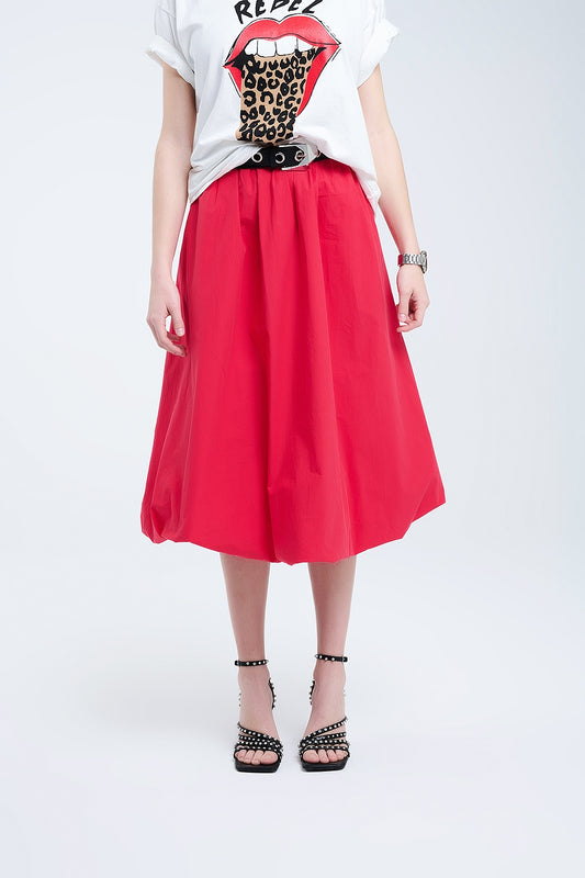 Red Mini Bubble Skirt in poplin fabric - Skirts