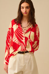 Red Polo Shirt with abstract print