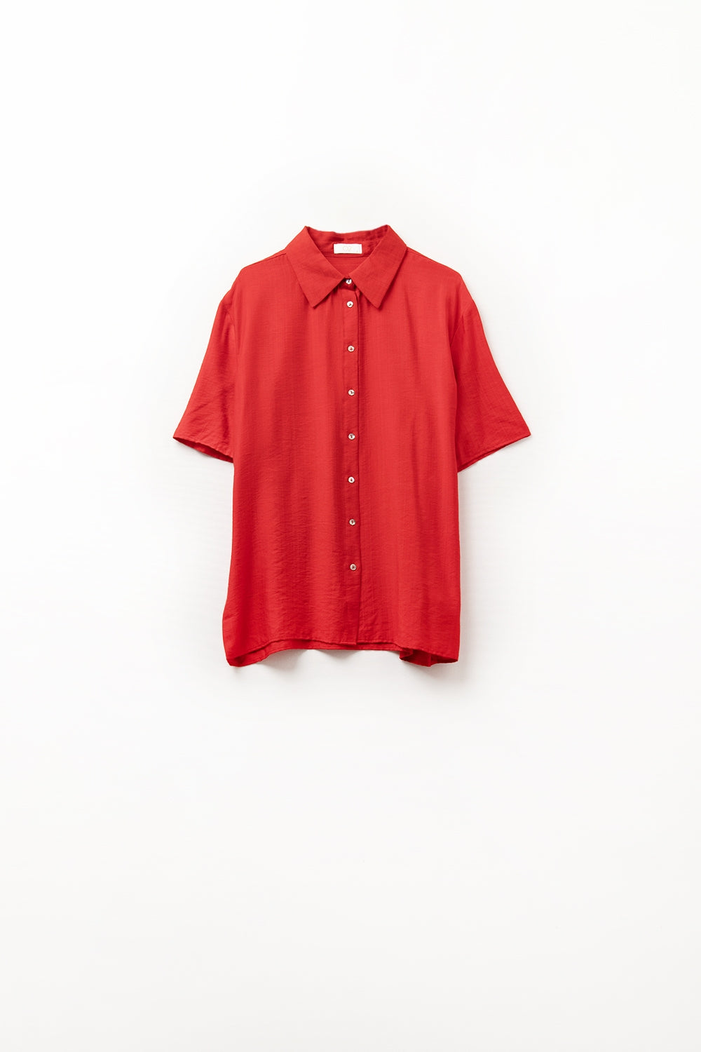 Red shirt with short sleeves and pleat on the sleeve - Shirts