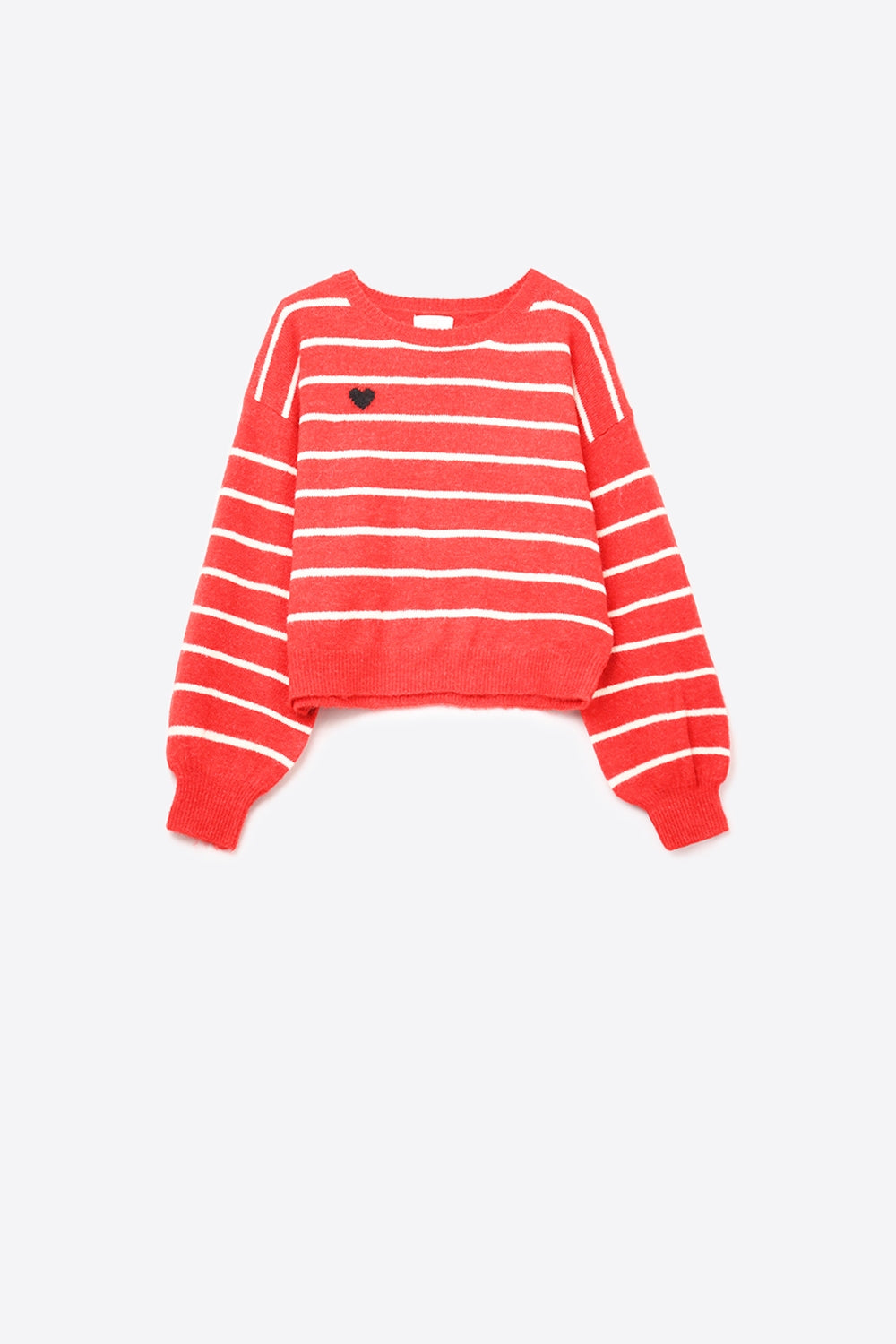Red striped knit sweater with red heart detail -