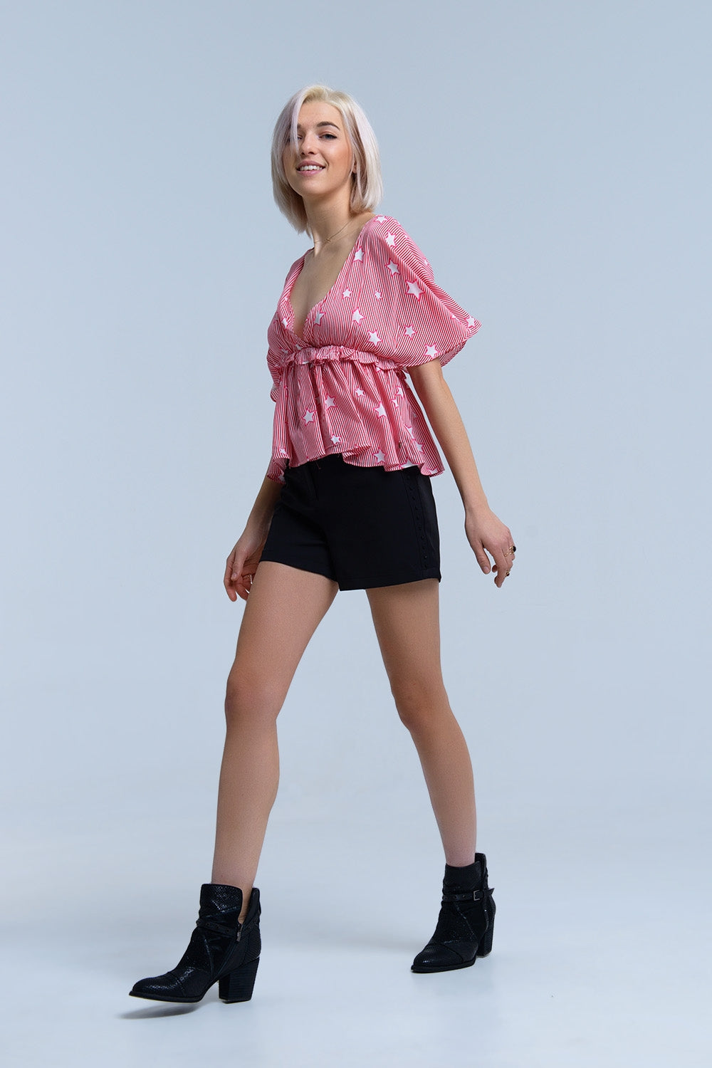 Red top with stars and ruffle - Tops
