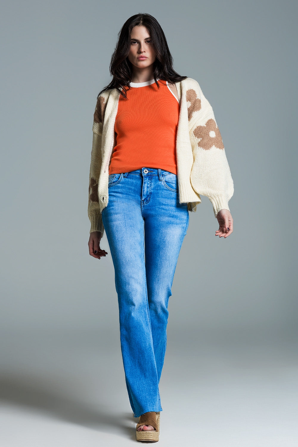 Regular Waist Skinny Jeans With Flared Legs in Light Wash - Jeans