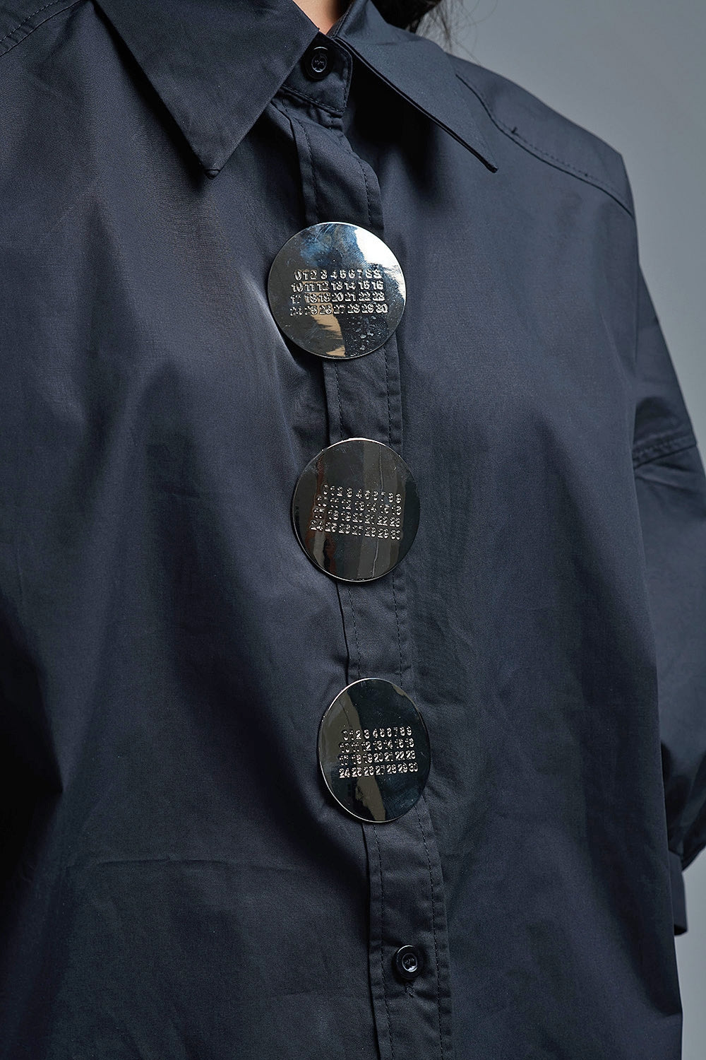 Relaxed 3/4 Sleeve Poplin Shirt With Button Detail in Black - Shirts