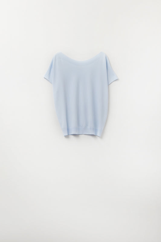 Relaxed baby blue boatneck sweater with dropped sleeves - Jumpers