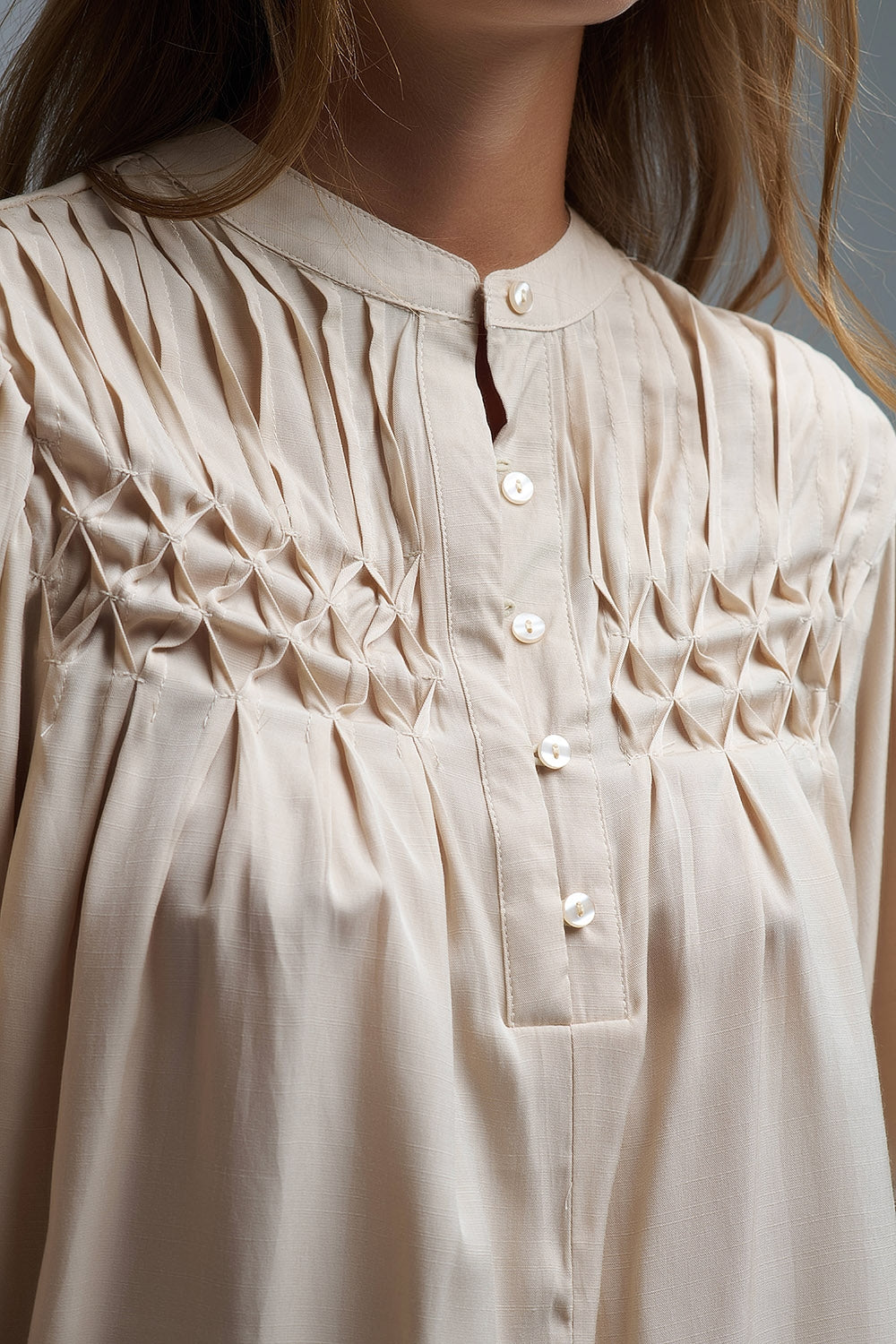 Relaxed Beige boho-style blouse with embroidered details - Tops