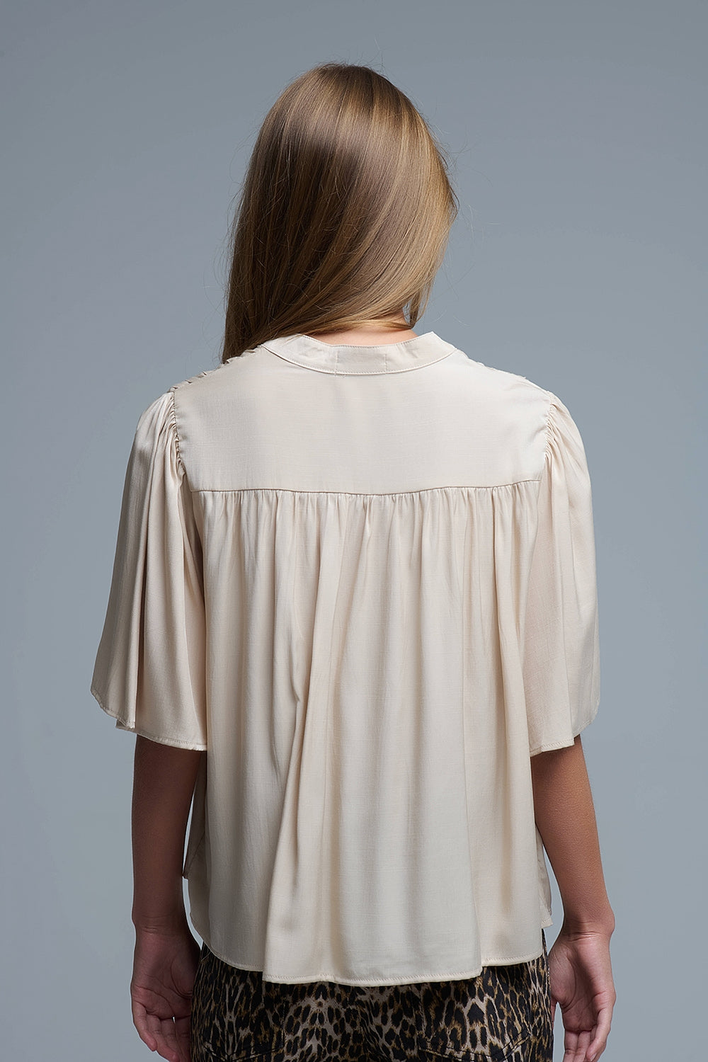 Relaxed Beige boho-style blouse with embroidered details - Tops