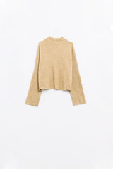 relaxed beige ribbed high neck sweater