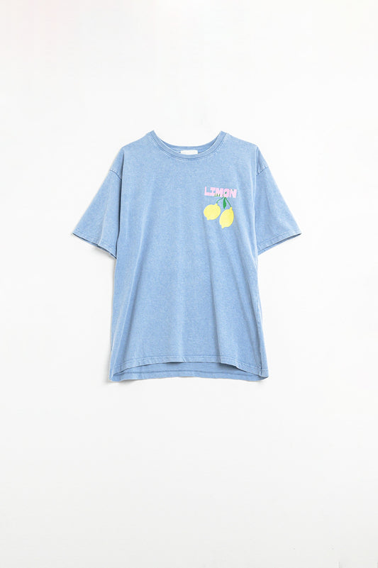 relaxed blue t-shirt with lemon print - T-Shirts