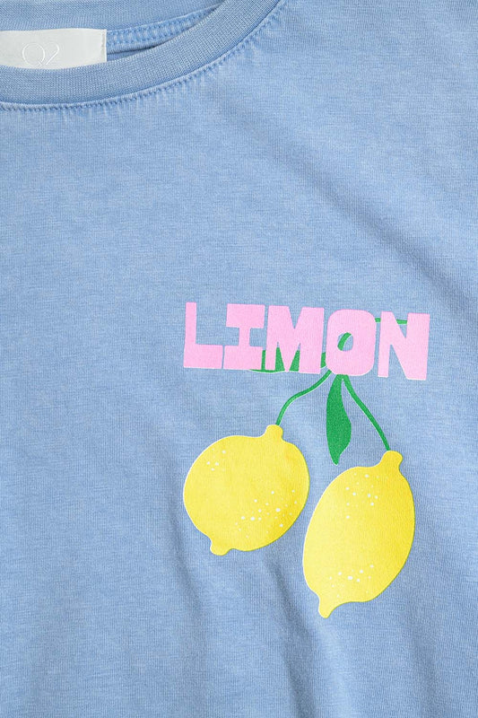 relaxed blue t-shirt with lemon print - T-Shirts
