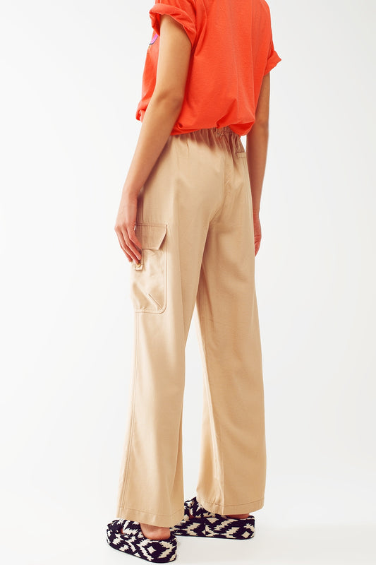 Relaxed Cargo Pants With Drawstring in Beige - Trousers