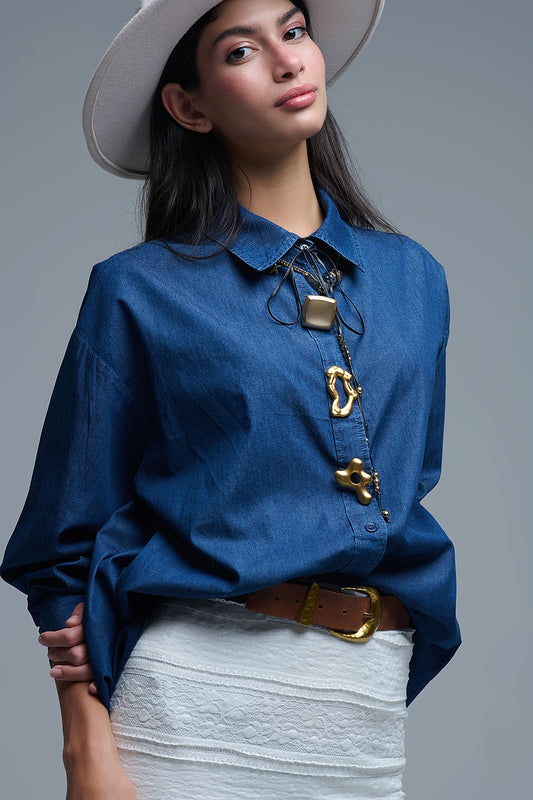 Relaxed Denim Shirt With Gold Abstract Buttons - Shirts