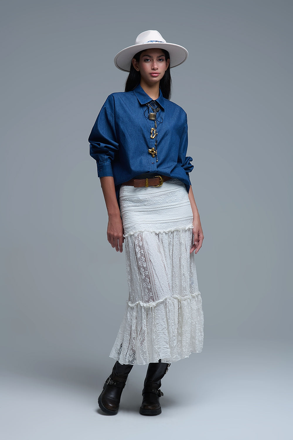 Relaxed Denim Shirt With Gold Abstract Buttons - Shirts