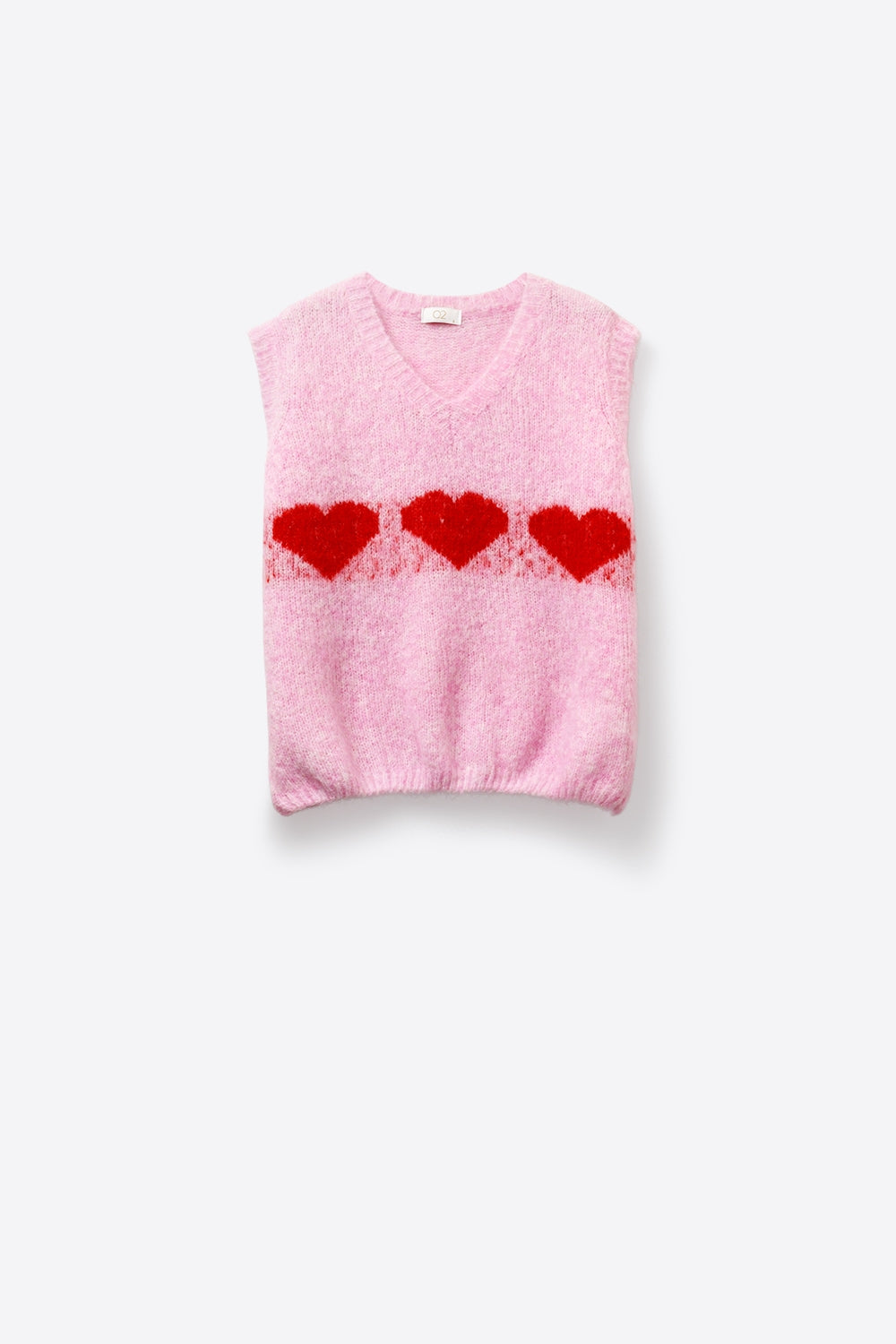 Relaxed-Fit Fluffy pink Knit Vest with Heart Motif - Vests