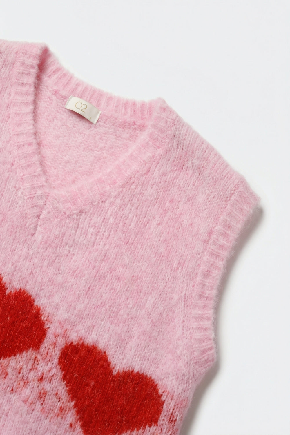 Relaxed-Fit Fluffy pink Knit Vest with Heart Motif - Vests