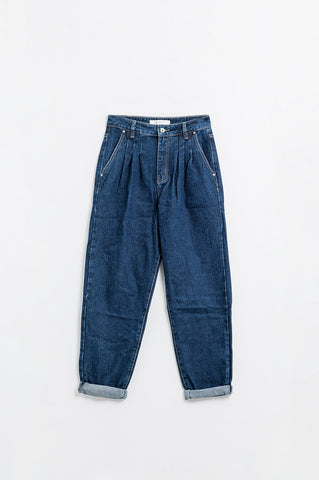 Relaxed fit pleat front jeans in dark blue