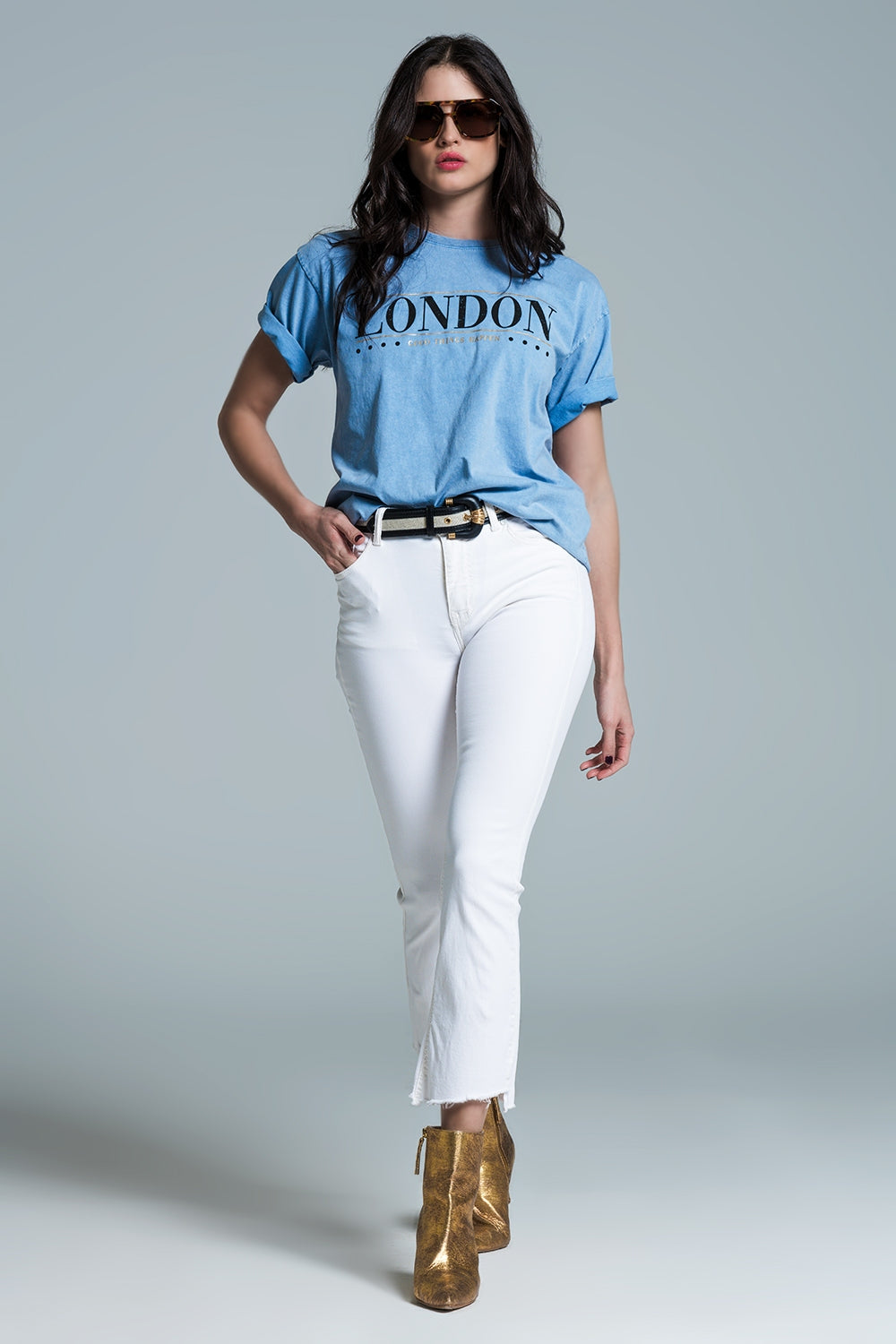 relaxed fit T-shirt in washed baby bue with london logo - T-Shirts