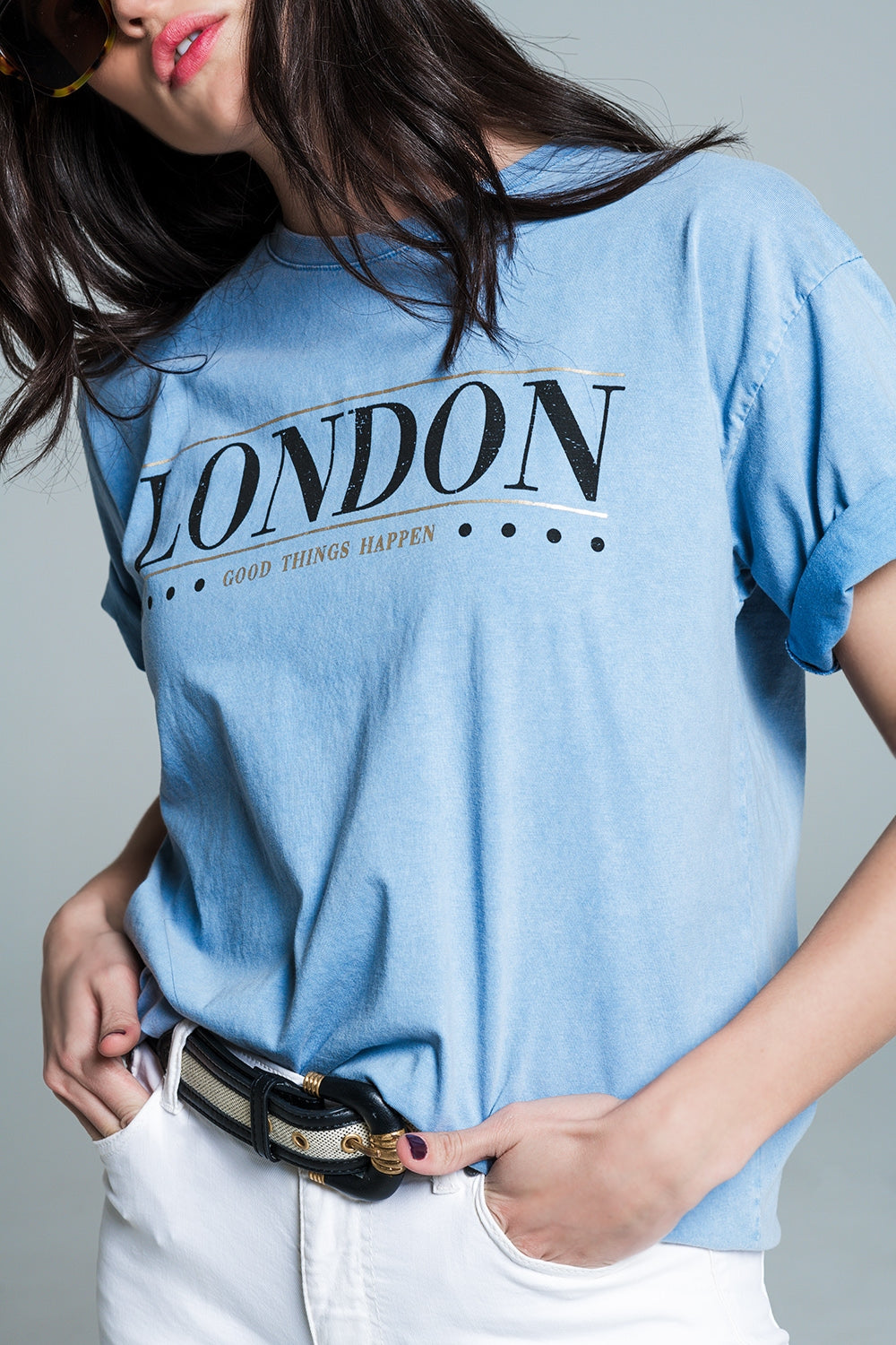 relaxed fit T-shirt in washed baby bue with london logo - T-Shirts