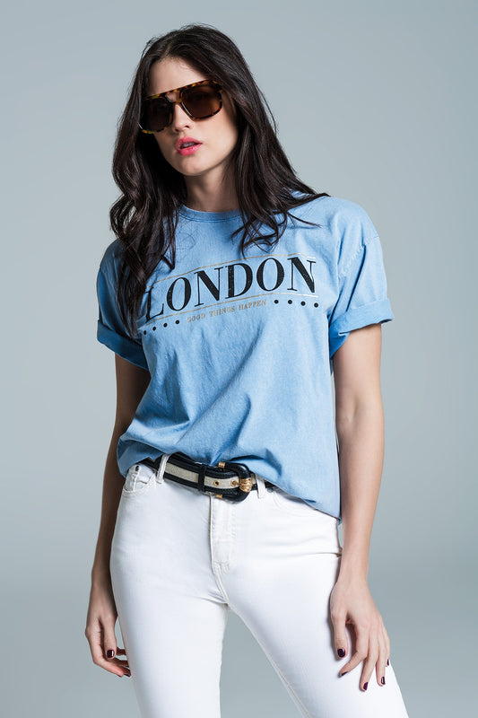 relaxed fit T-shirt in washed baby bue with london logo - T-Shirts