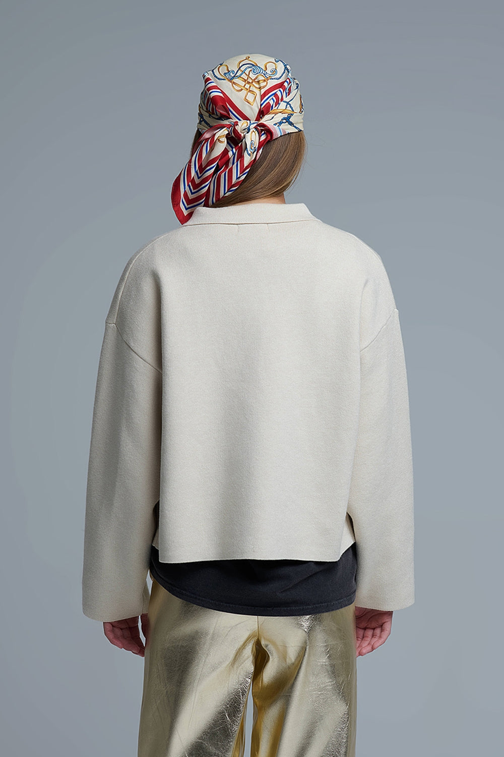 Relaxed Formal Knitted Cardigan With Chest Pockets in Beige - Sweaters