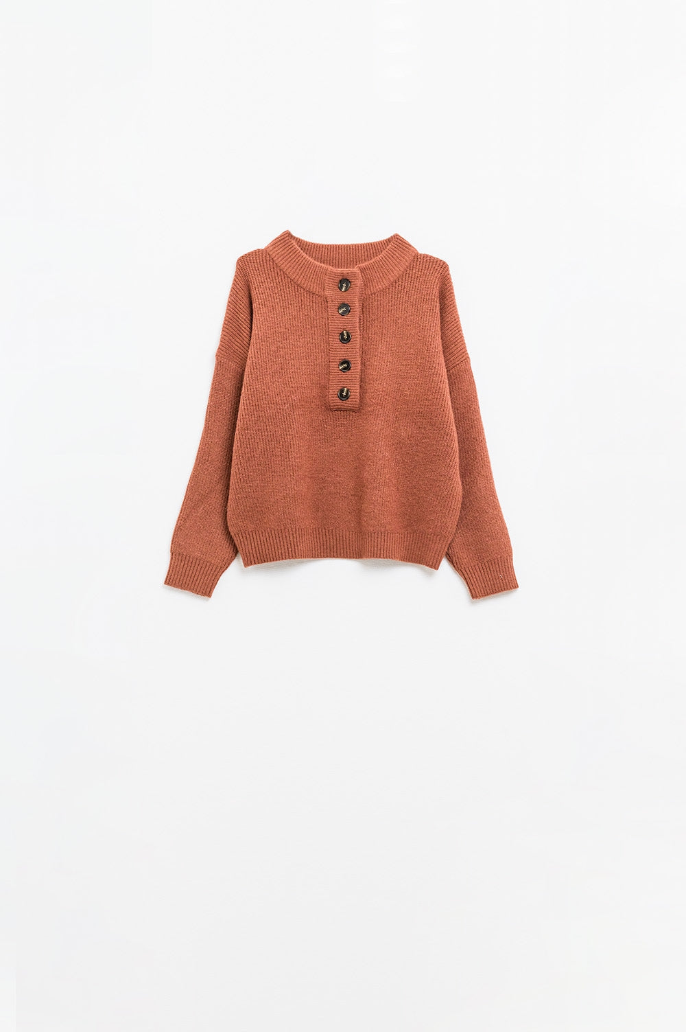 Relaxed Half-Button Sweater in camel - Jumpers