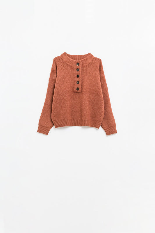Relaxed Half-Button Sweater in camel - Jumpers