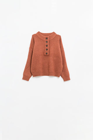 Relaxed Half-Button Sweater in camel