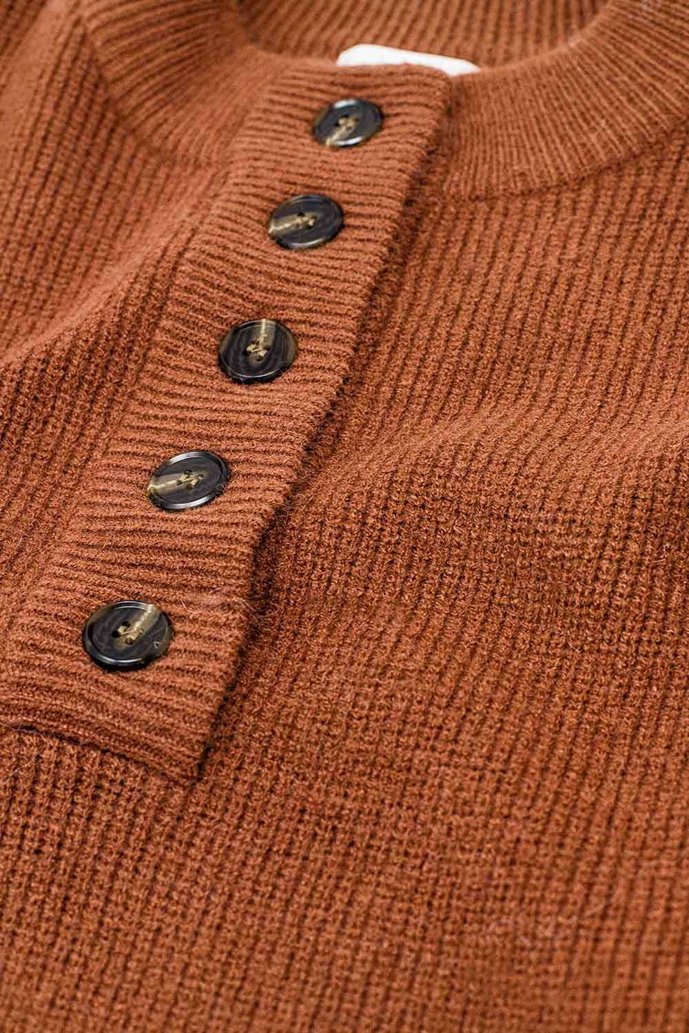 Relaxed Half-Button Sweater in camel - Jumpers