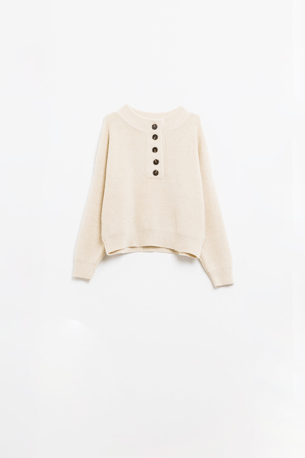 Relaxed Half-Button Sweater in Cream - Jumpers