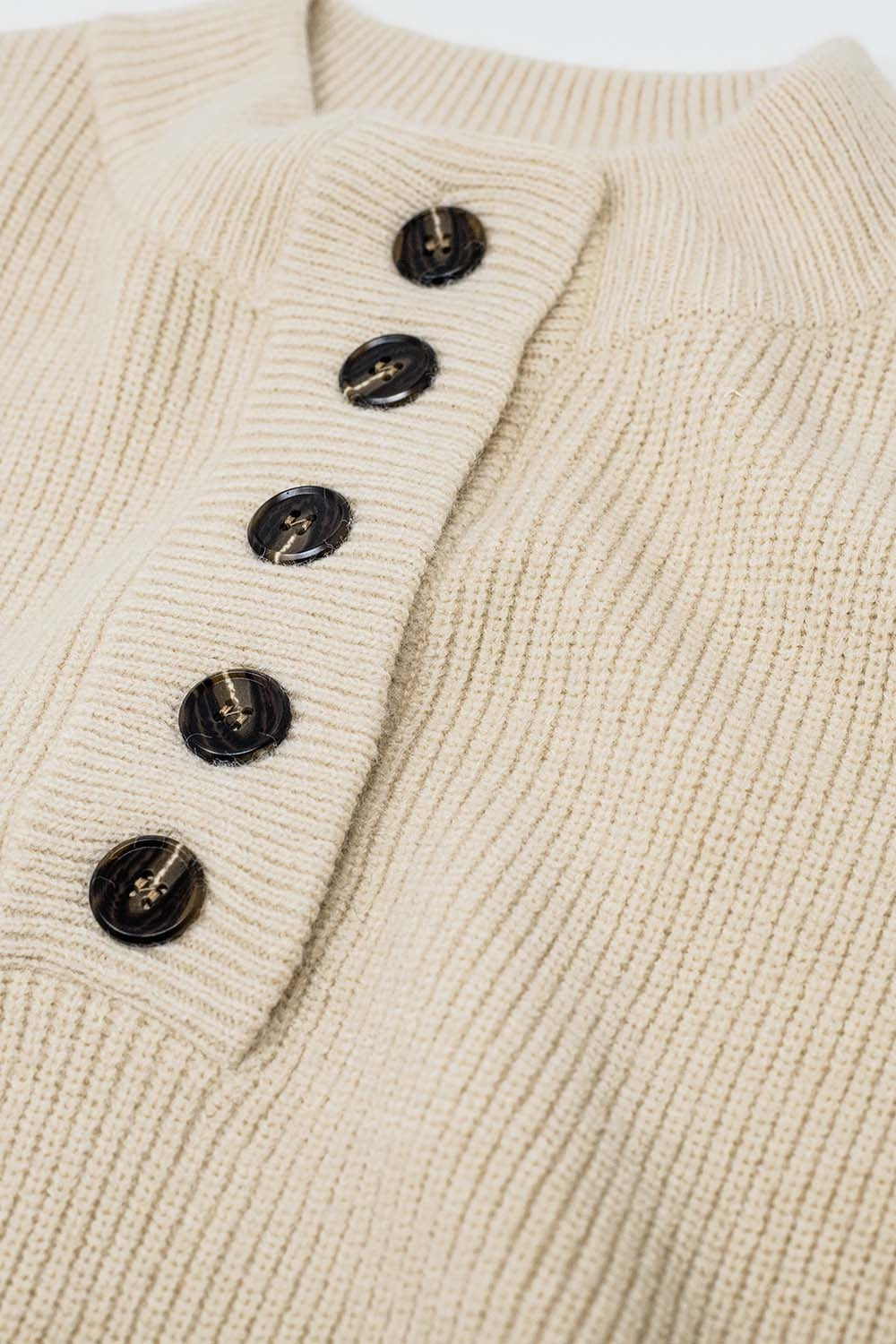 Relaxed Half-Button Sweater in Cream - Jumpers