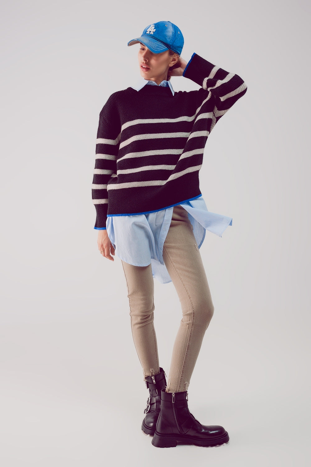 Relaxed jumper in stripe pattern in black - Jumpers