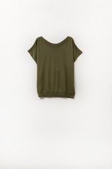 Camisola cáqui descontraída com gola canoa e mangas caídas