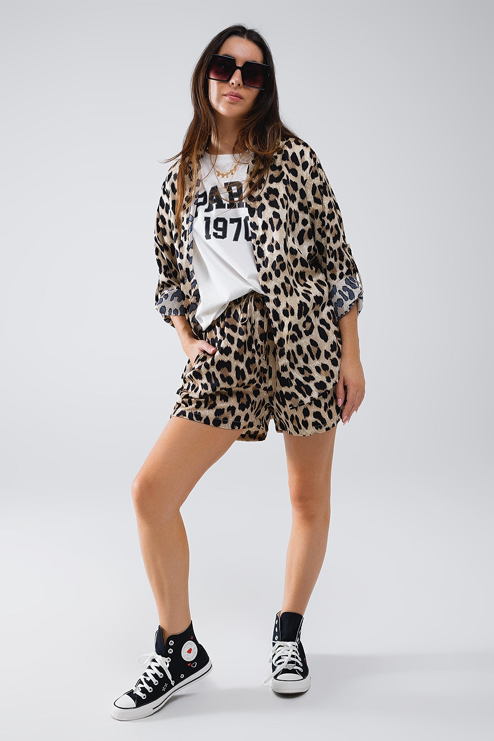 Relaxed Leopard Print High-Low Shirt With Long Sleeves - Shirts