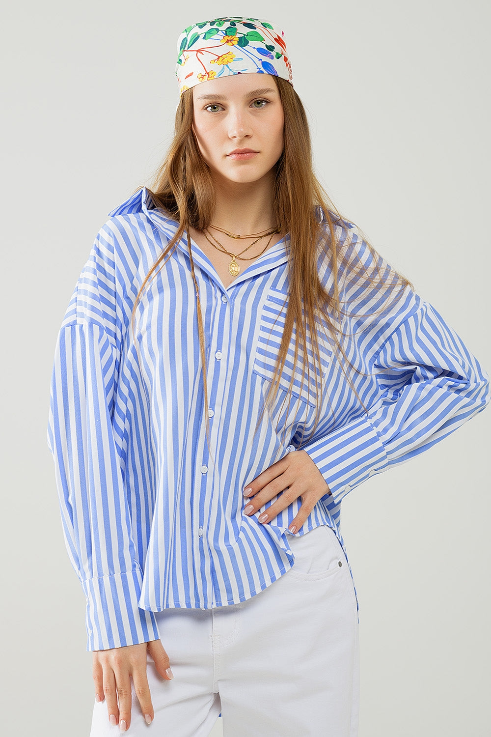 Relaxed light Blue striped blouse - Blouses