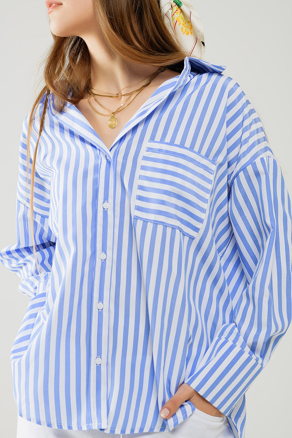 Relaxed light Blue striped blouse - Blouses