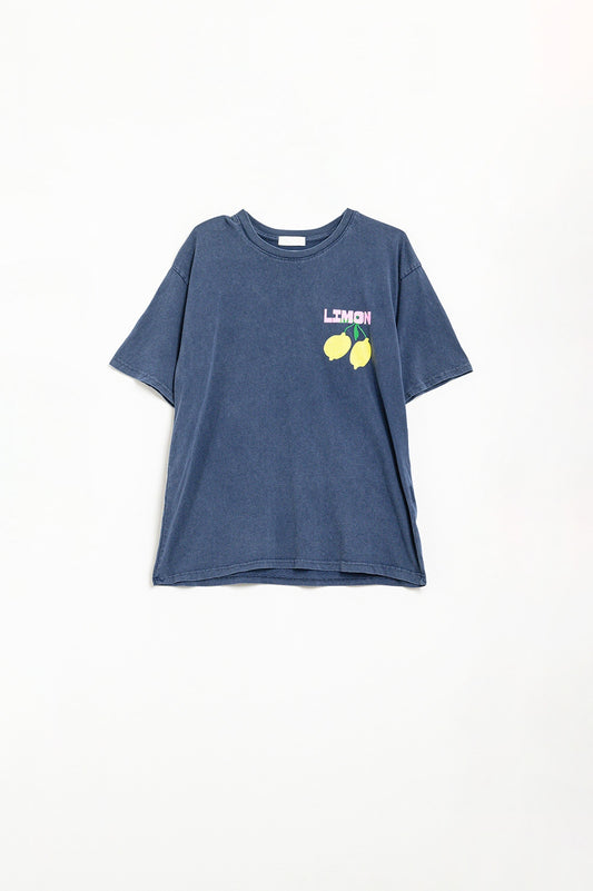 relaxed navy t-shirt with lemon print - T-Shirts
