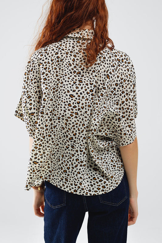 Relaxed Oversized Leopard Print Short Sleeves Shirt - Shirts