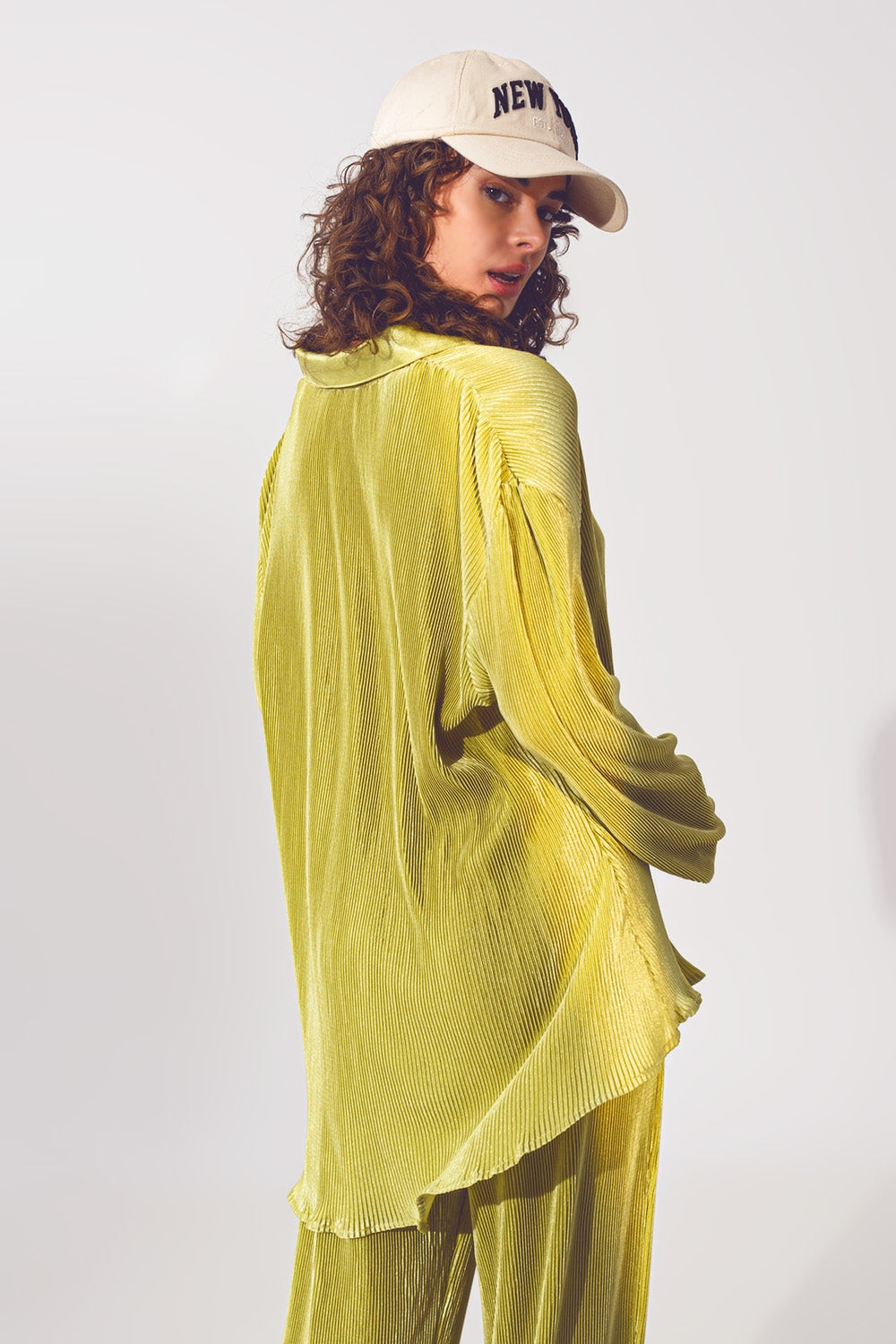 Relaxed Pleated Satin Shirt in Green - Shirts