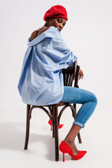 Camisa popeline relaxada em azul